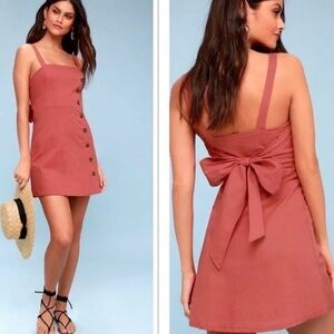 Lulu’s Louetta Rust Red Button-Down Mini Dress Bow Back Small F